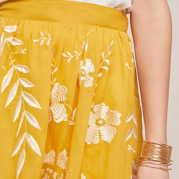 Anthropologie Maeve, yellow embroidered skirt - Picture 4 of 7
